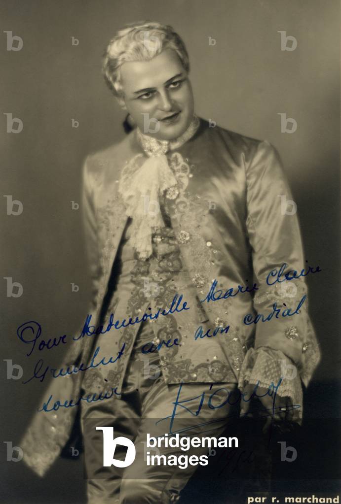 André d'Arkor - signed portrait in role as Wilhelm Meister in Ambroise Thomas 's opera Mignon
