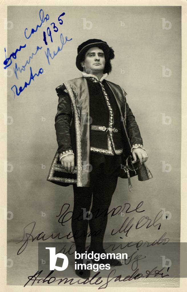 Francesco Merli - signed portrait in role as Giuseppe Verdi 's Don Carlos at the Teatro Reale, Rome, Italy, in 1935