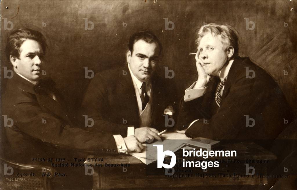 Enrico Caruso with Russo and Fyodor Chaliapin The three men pictured seated at a table