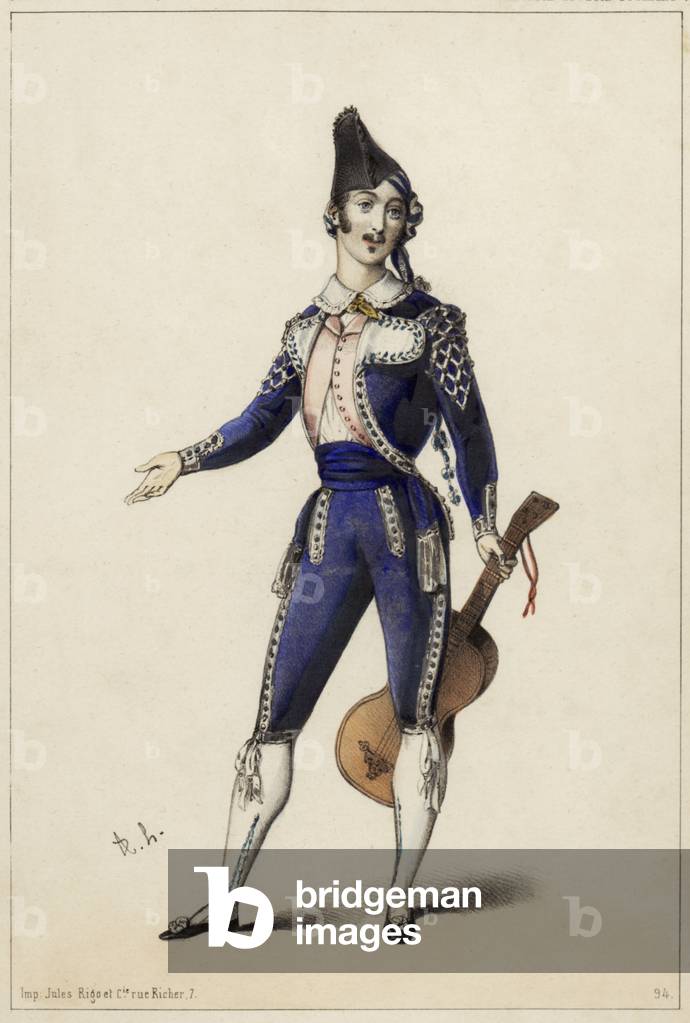 Giorgio Ronconi in role of Figaro in Gioacchino A. Rossini 's opera The The Barber of Seville