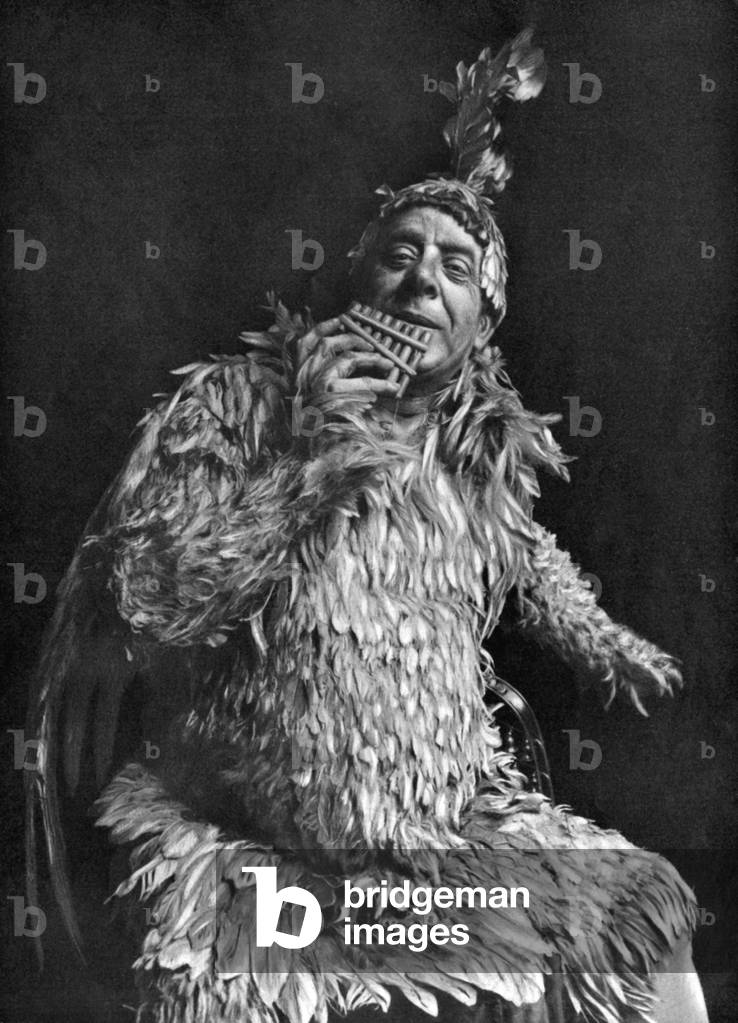 Lucien Fugère - portrait of the French baritone in the role of Papageno in Wolfgang Amadeus Mozart 's opera 'Die Zauberflöte' (The Magic Flute)