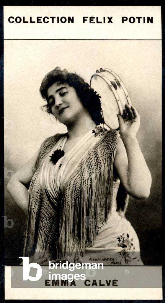 Emma Calvé, portrait as Carmen with tambourine