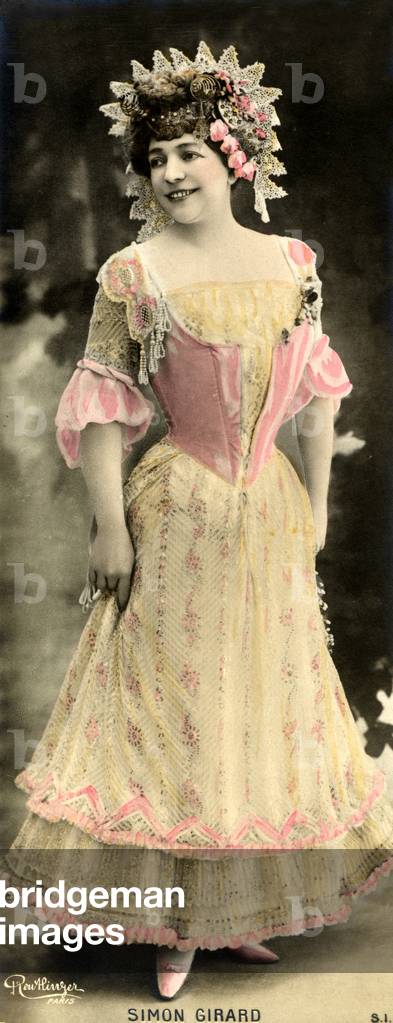 Juliette Simon-Girard in role, possibly in Robert Planquette's opéra-comique 'Les cloches de Corneville', as Madame Favart, role that she created