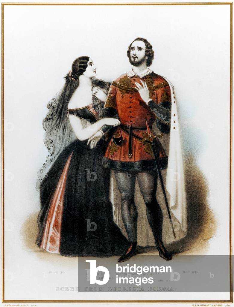 Gaetano Donizetti 's opera Lucrezia Borgia - Introduction to Scene II with Mario (Italian tenor: 1810-1883) and Grisi (1811-1869) in London, HM theatre production, 6th June 1839