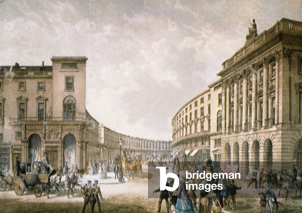 LONDON - REGENT STREET - THE QUADRANT - 1852 Depicted after the removal of the colonnades and balconies in 1848