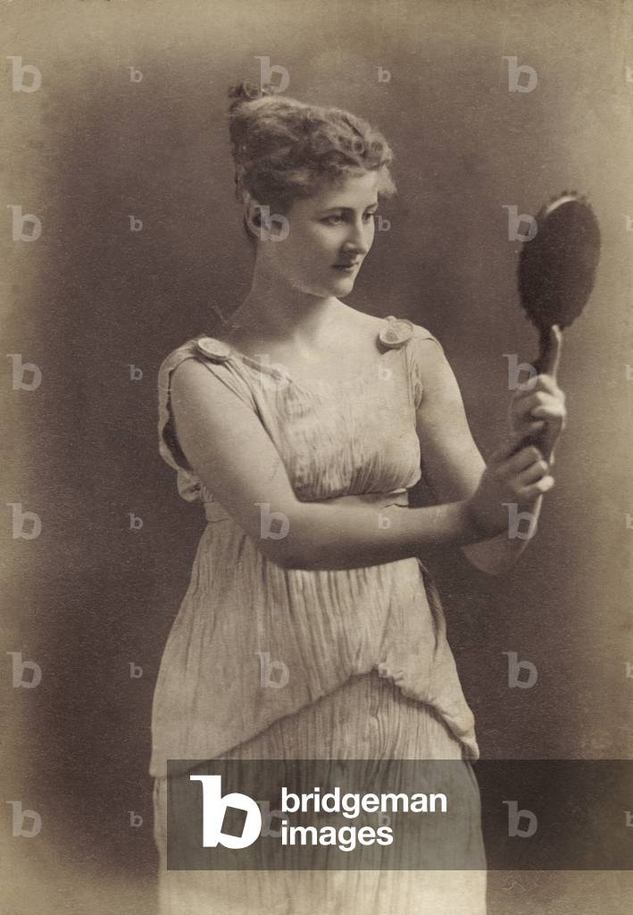 Mary Anderson - signed portrait of the American actress looking into a hand mirror, 1887