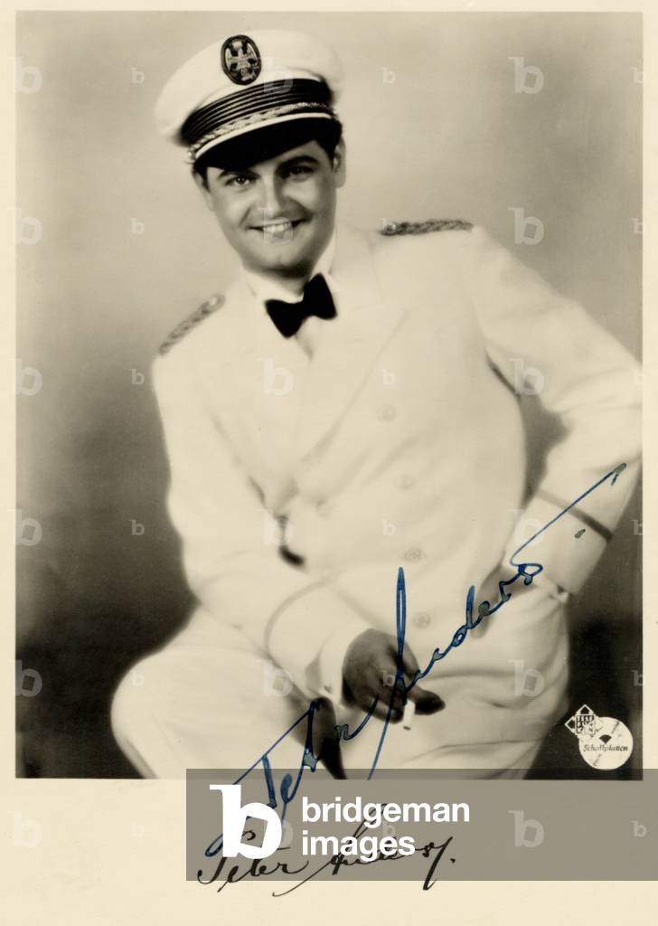 Peter Anders wearing sea captain's uniform and bow tie