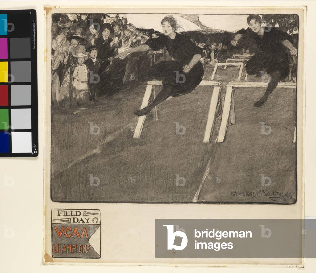 Field Day at Vassar, 1903 (charcoal on paper mounted on acid free ragboard)