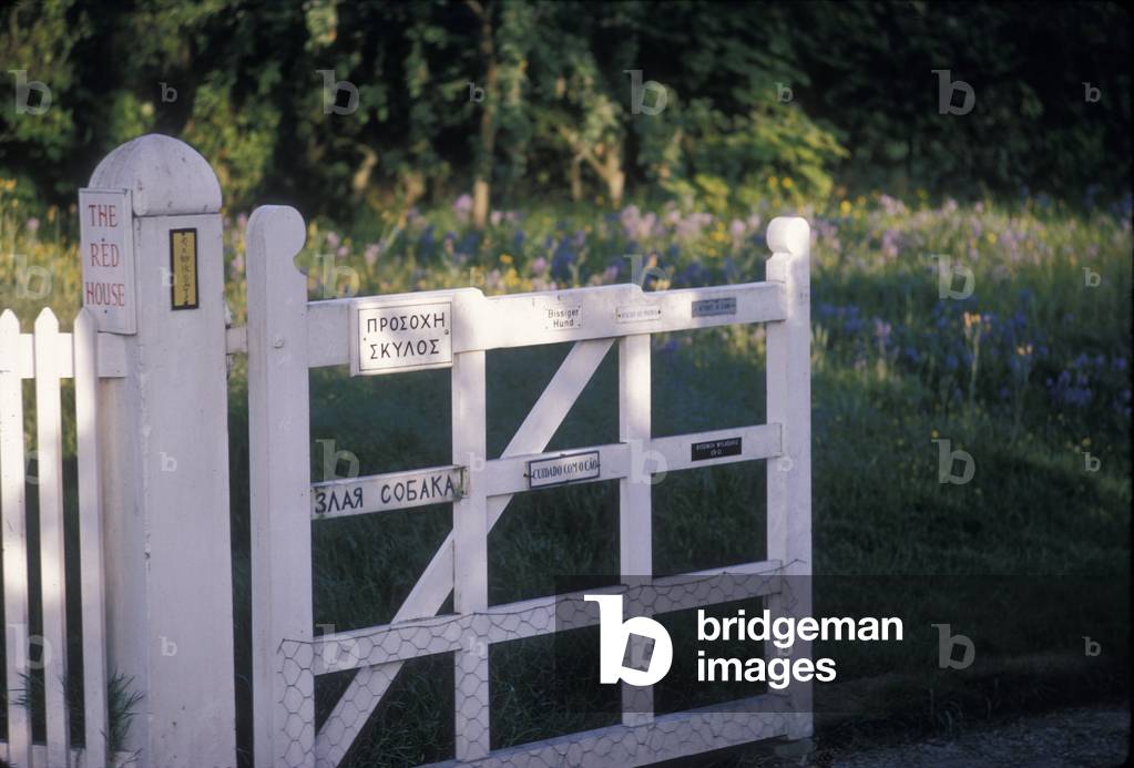 Entrance gate to drive leading to Benjamin Britten's home, Aldeburgh, England.  (photo)