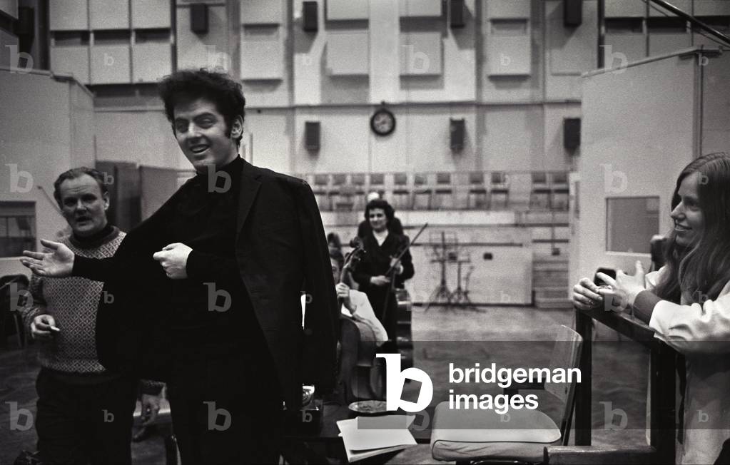 Daniel Barenboim during rehearsal break. Jacqueline Du Pre on right. c.1968 (photo)