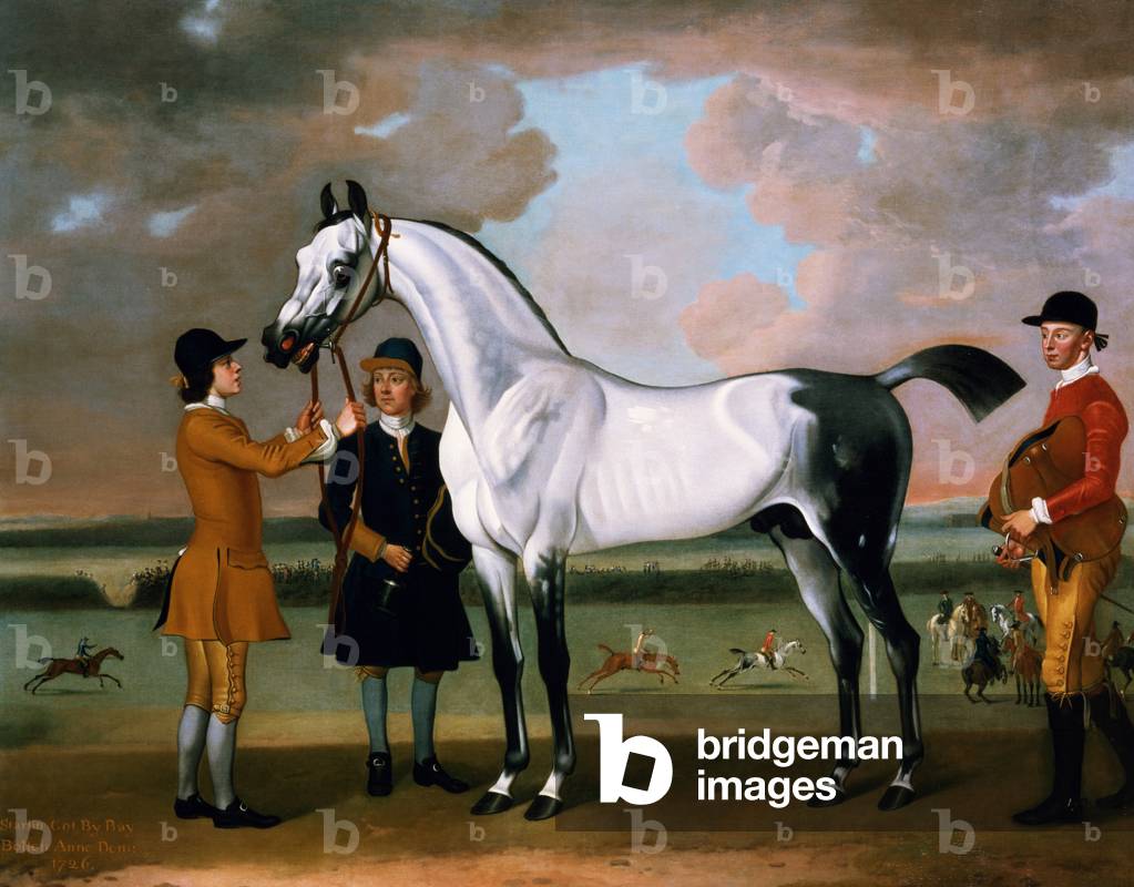 The Duke of Bolton's 'Starling' with a jockey and groom at Newmarket, 1734 (oil on canvas)