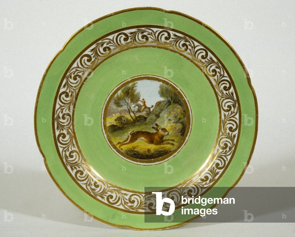 Crown Derby plate depicting a running hare (porcelain)