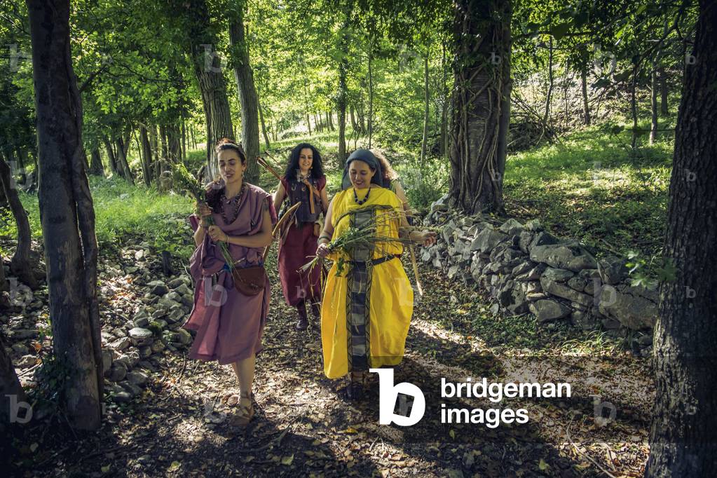Iron Age, Daily Life in Cisalpine Gaul: The hunters and the gatherer return to the village, Valdieri, Cuneo, Piedmont, Italy, 2020 (photo)