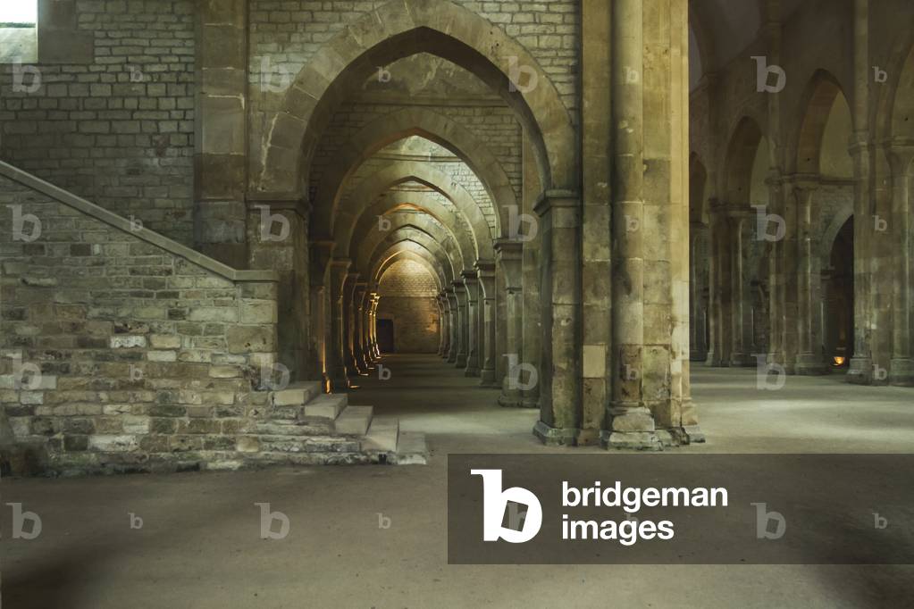 Interior abbey church of Fontenay, Fontenay Abbey, Burgundy, France (photo)