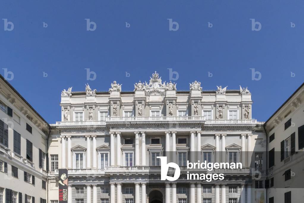The façade of the Doge's Palace on Piazza Matteotti, Genoa, Italy, 2020 (photo)
