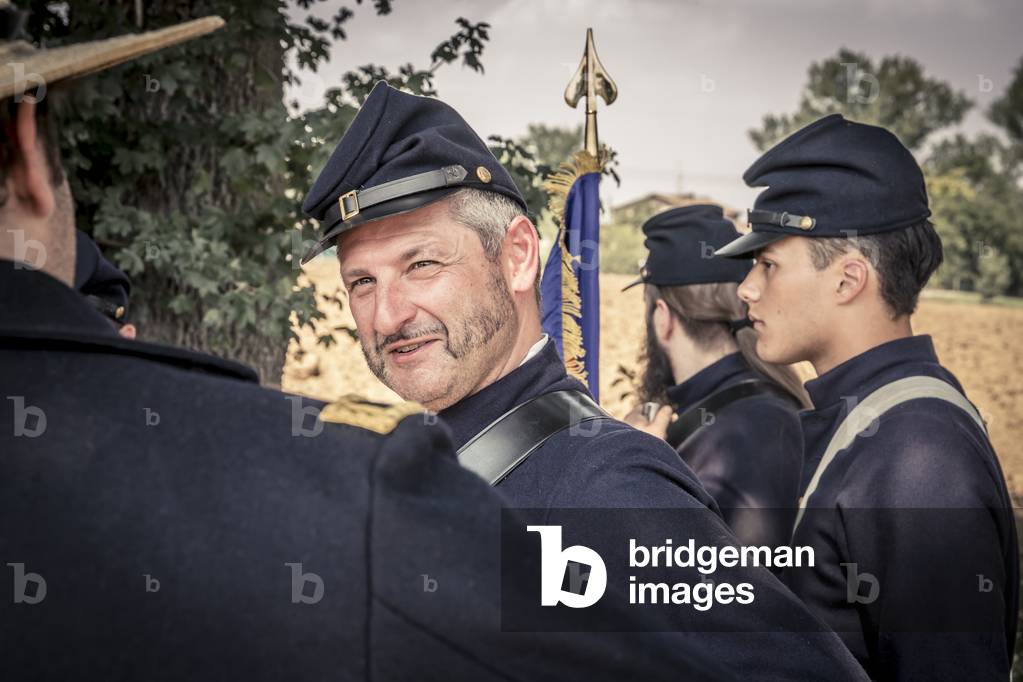 Veteran soldier disquisies with a regimental medical officer., 19th Century: American Civil War, Borzano di Albinea, Reggio Emilia, Italy (photo)