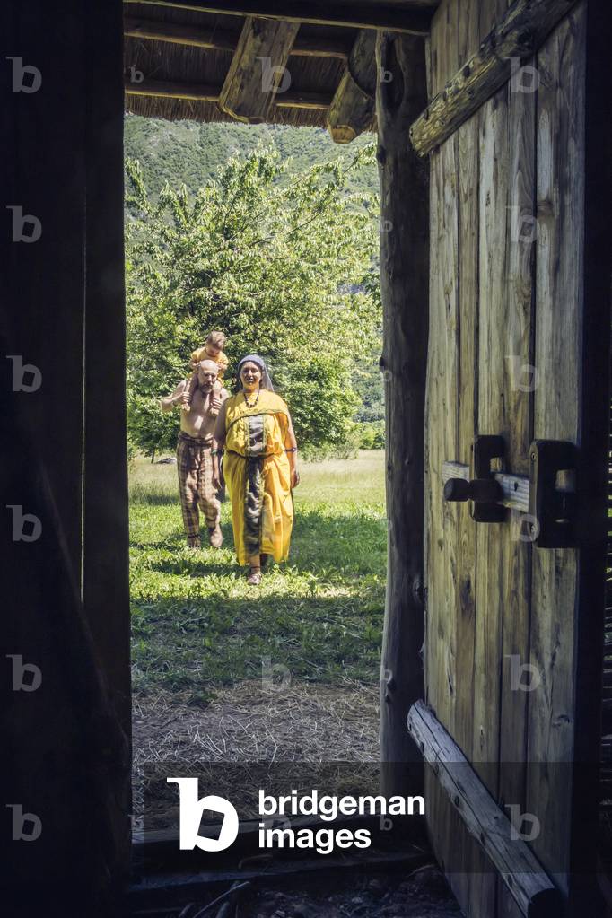 Iron Age, Daily Life in Cisalpine Gaul: A young family comes to the banquet, Valdieri, Cuneo, Piedmont, Italy, 2020 (photo)
