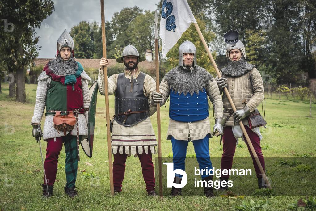 Second half of the 14th century: Portrait of infants with banner of the Visconti, Marimondo, Milan, Italy (photo)