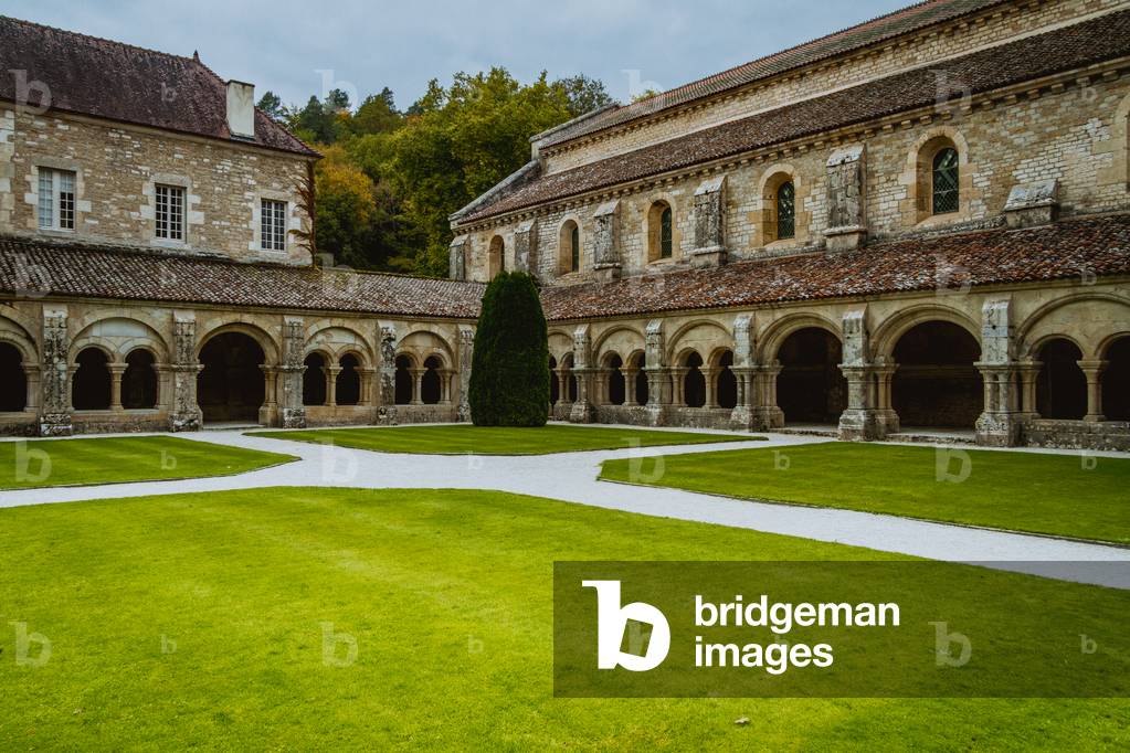 Cloister of Fontenay Abbey, Burgundy, France (photo)