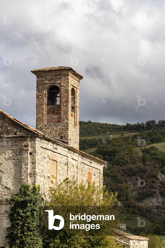 Bobbio, Monastery of San Francesco, church bell tower, Parma, Emilia Romagna, Italy, 2020 (photo)