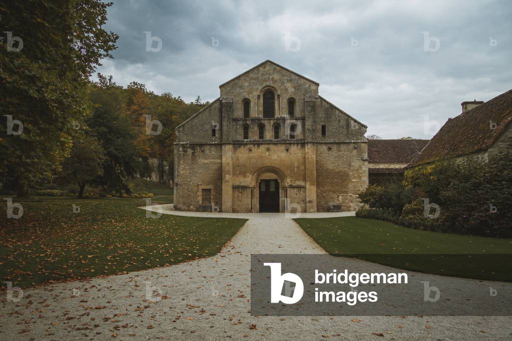 Fontenay abbey church façade, Fontenay Abbey, Burgundy, France (photo)