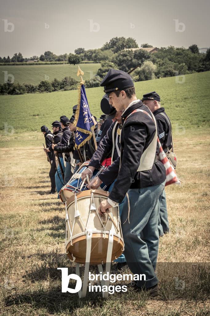 Company with full ranks deployed for the morning assembly, Century XIX: American Civil War, Borzano di Albinea, Reggio Emilia, Italy (photo)