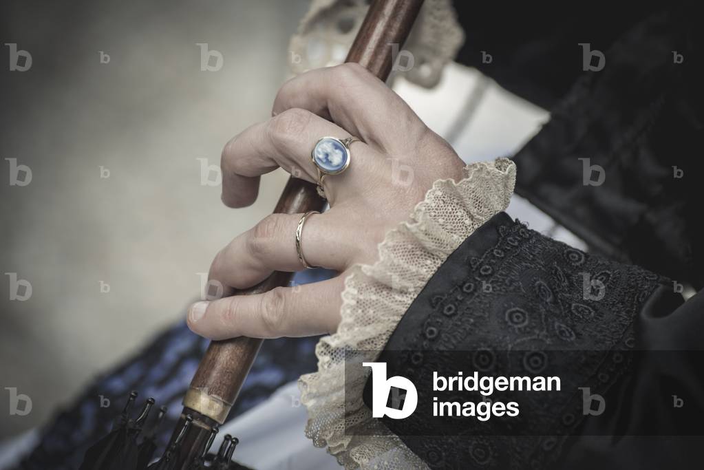 Wedding trip to Turin, young married couple: detail of ring and wedding ring., Turin, Piedmont, Italy (photo)