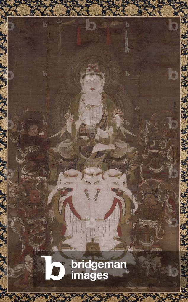 Fugen enmei, the Bodhisattva of Universal Virtue who Prolongs Life (ink, colour, gold & silver on silk)