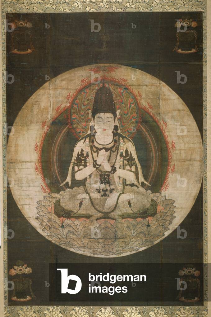 Ichiji kinrin, the Cosmic Buddha of the Golden Wheel (ink, colour, gold & silver on silk)