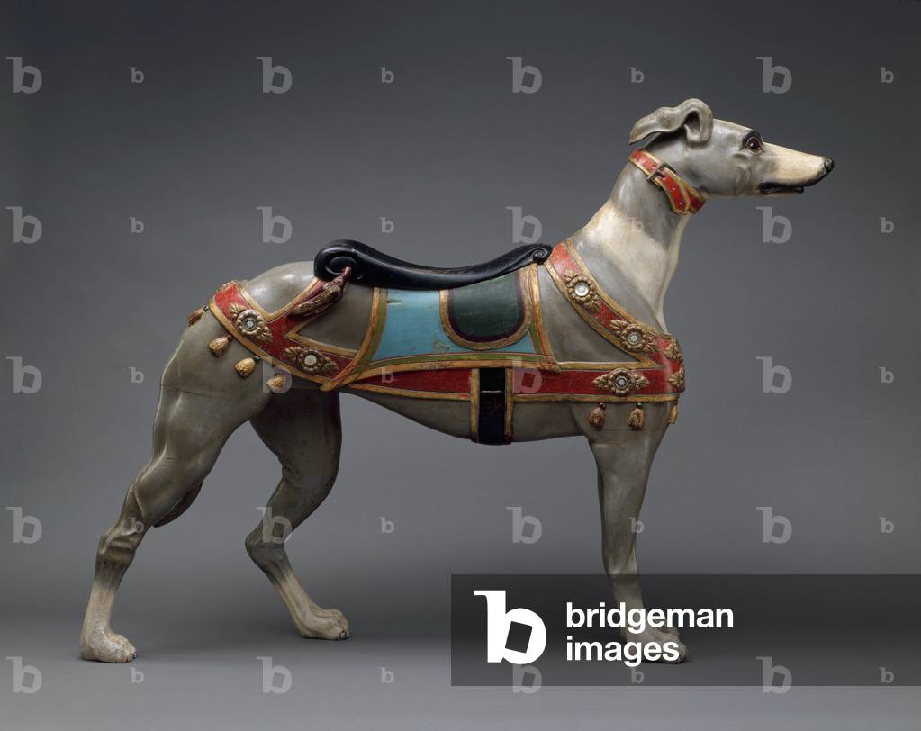 Carousel figure of a greyhound, c.1905-10 (painted wood & glass)