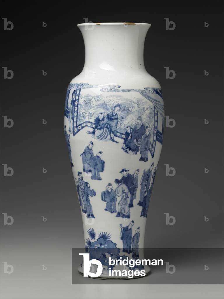 Vase with blue-and-white decoration of figures in landscape (porcelain)