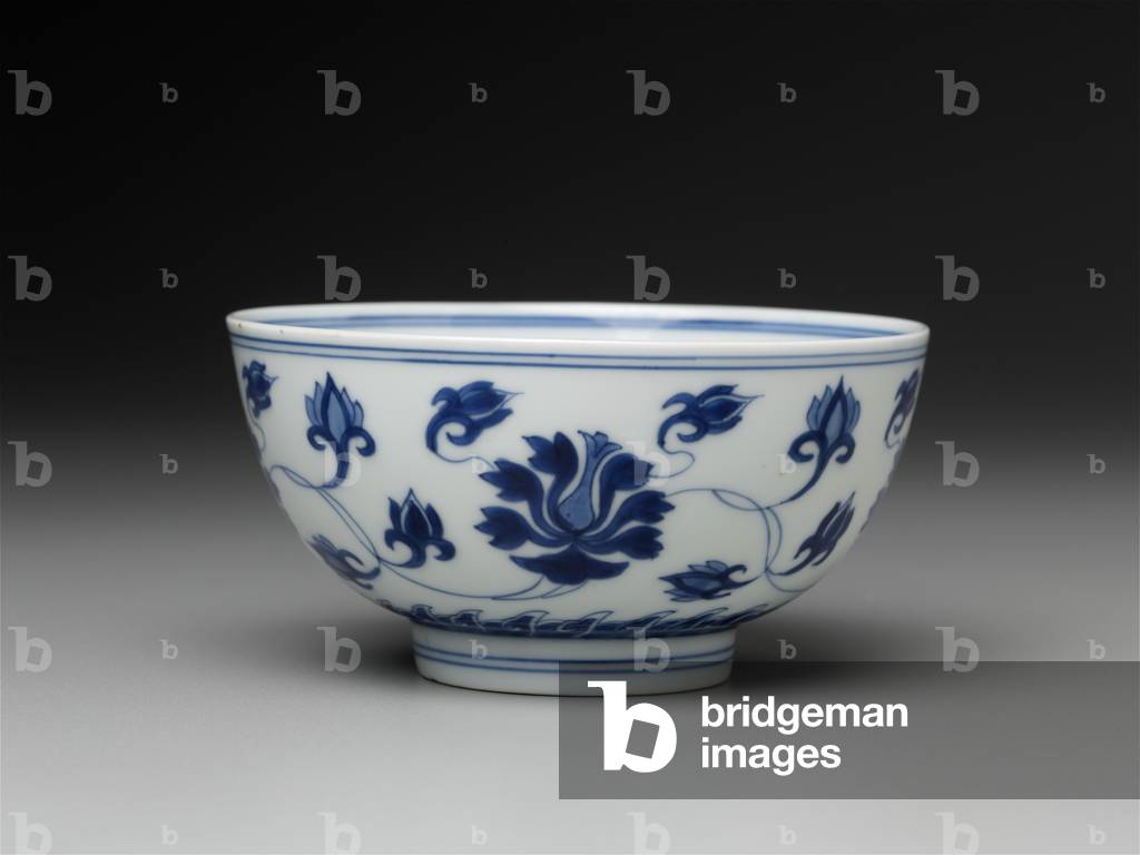 Bowl with blue-and-white decoration of lotus flowers, 19th century (porcelain)