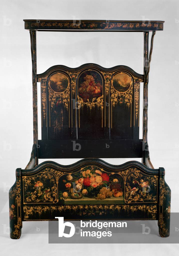 Painted bedstead with canopy, painted by Thomas Hill (1829-1908), c.1855 (painted pine)