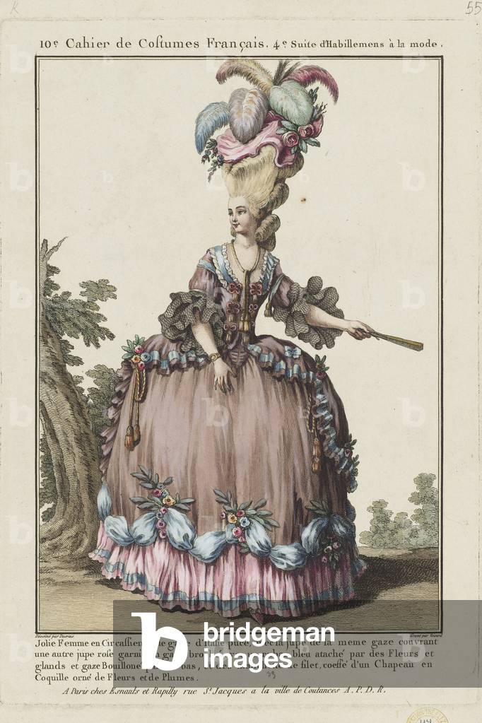 Pretty Woman in a Circassienne of Italian gauze, from 'Gallerie des Modes et Costumes Francais', engraved by Etienne Claude Voysard, published by Esnauts et Rapilly, Paris, 1778 (hand-coloured engraving)