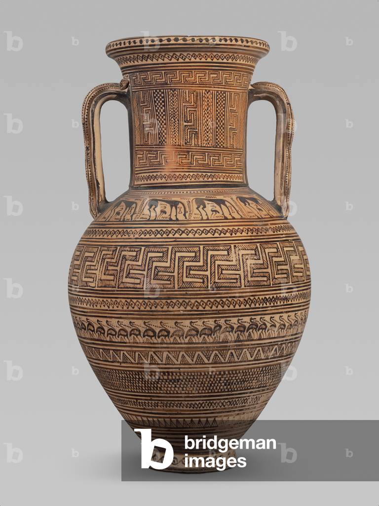 Two-handled jar (amphora) with snakes on handles, Late Geometric IIA Period, 735-720 BC (ceramic)