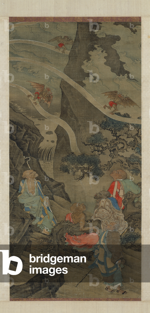 Luohans watching the distribution of the relics, Southern Song dynasty, c.1178 (ink & colour on silk)
