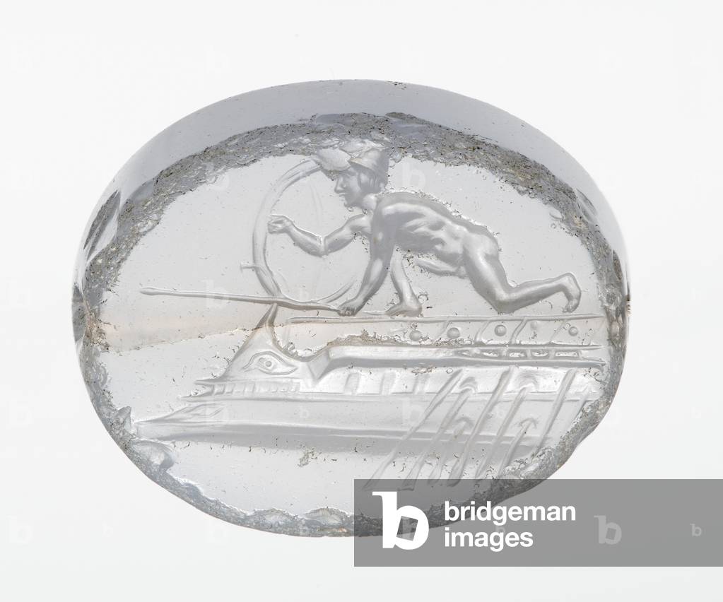 Scaraboid gem with Protesilaos, 480-450 BC (chalcedony)