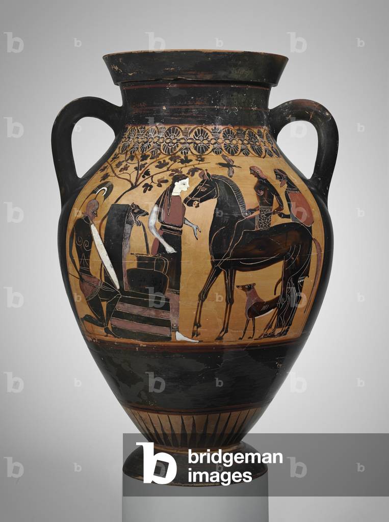 Two-handled jar (amphora) depicting Achilles ambushing Troilos, Athens, c.530 BC (ceramic)