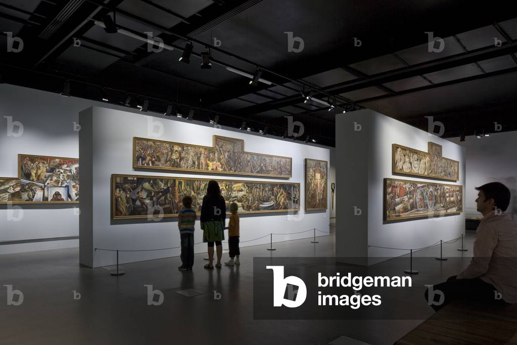 Visitors to Sir Stanley Spencer exhibition, No. 1 Smithery, Chatham Historic Dockyard, UK (photo)