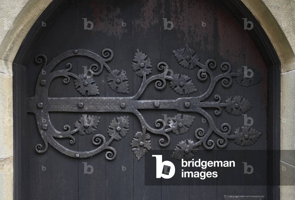 Detail, doorway wrought iron hinge, Old place of Muchrum, Wigtownshire, UK, 2014 (photo)