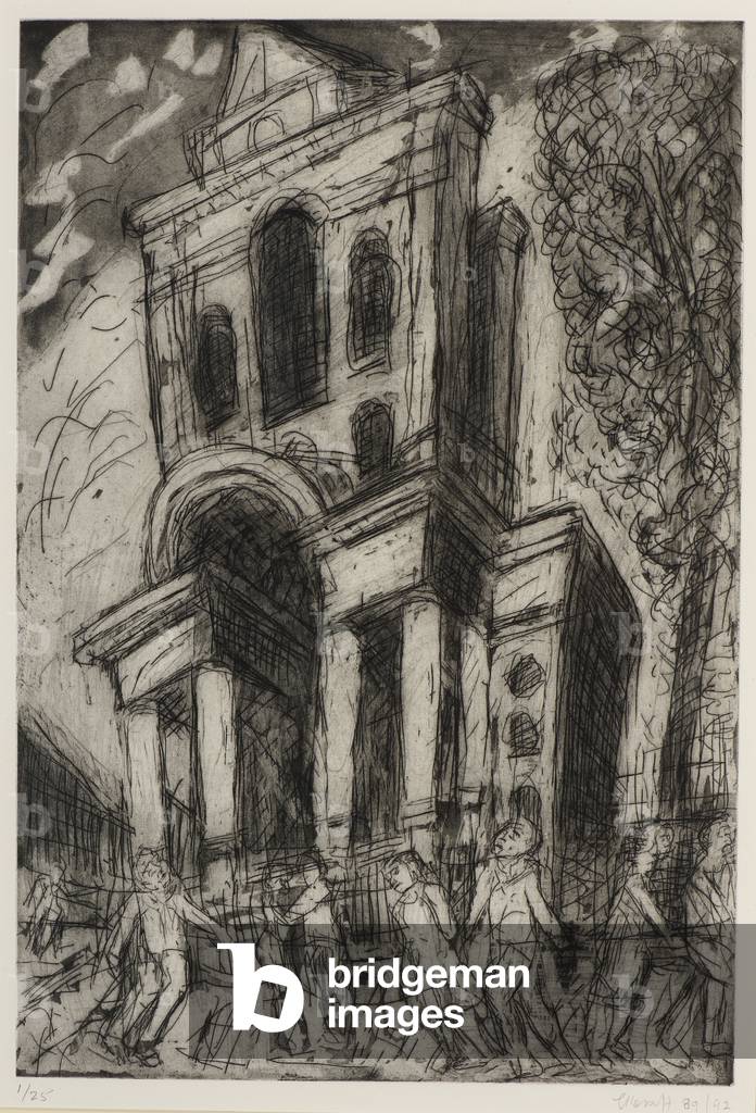 Christ Church, Spitalfields, Spring, 1992 (etching & aquatint on paper)
