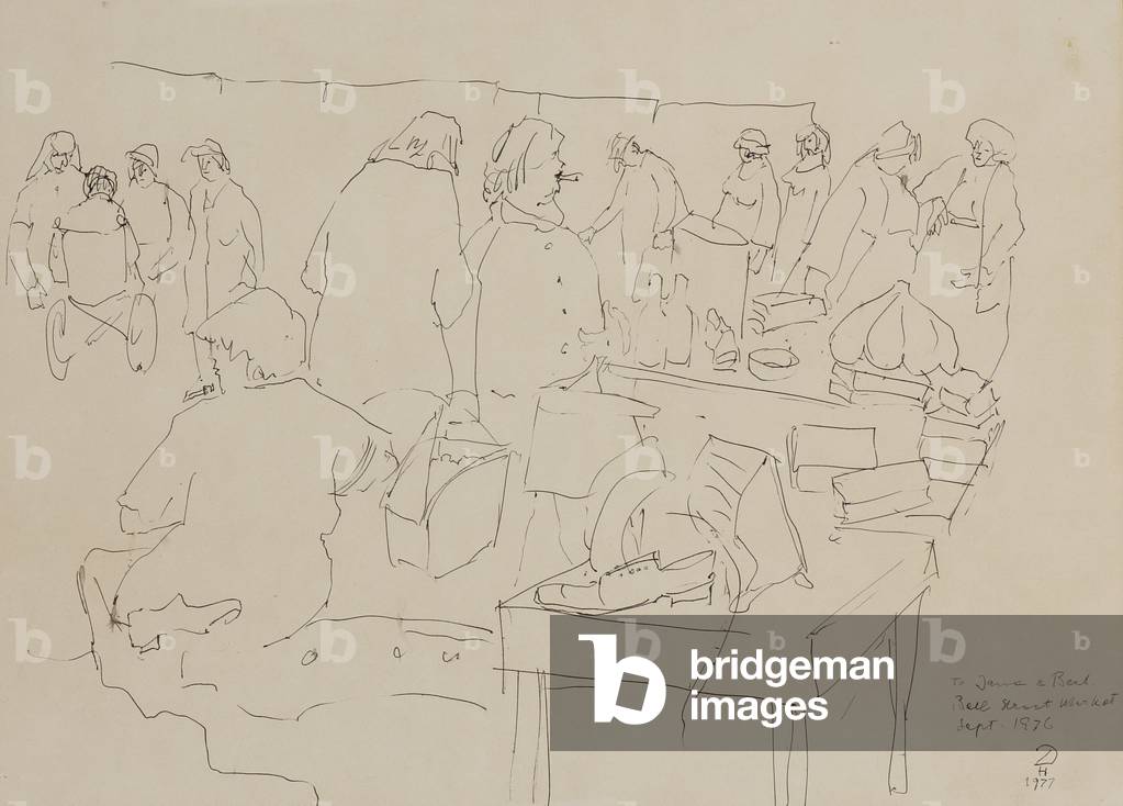 Bell Street Market, 1977 (pen & ink on paper)