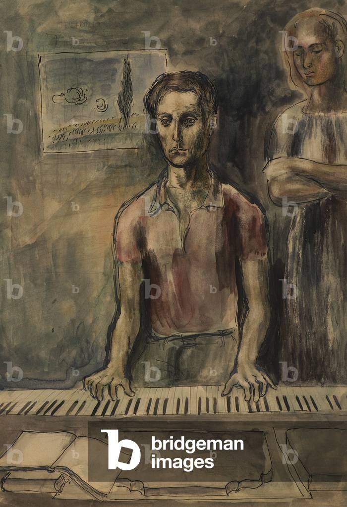 The Pianist (w/c, pen & ink on paper)