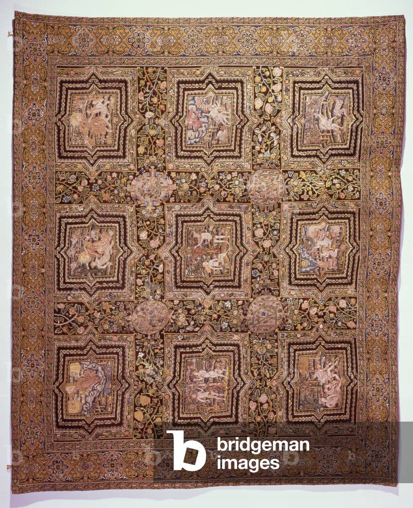 Embroidered table carpet with biblical scenes, c.1600 (wool and silk on linen canvas)
