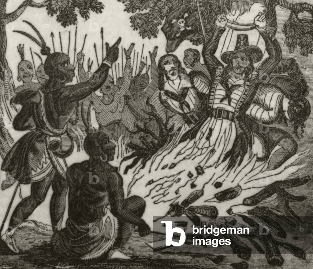'McFarren, his mate, and four of the crew, burnt to death by the natives of the Sandwich Islands', c.1836