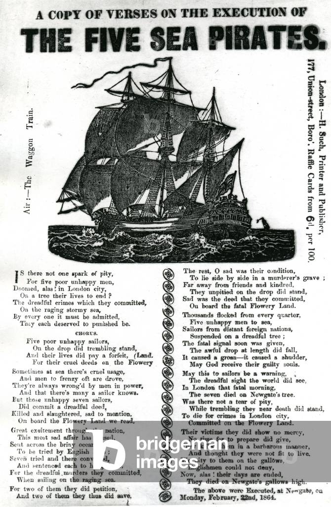 A copy of verses on the execution of the five sea pirates, c.1864