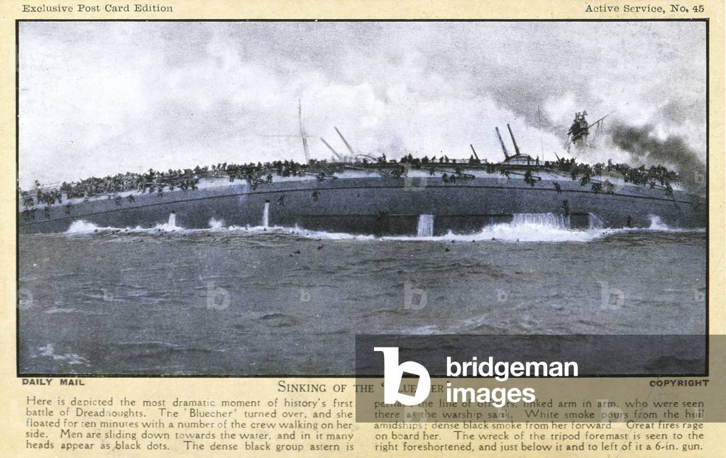 Sinking of the Bluecher, 1915, Daily Mail exclusive edition postcard, early 20th century (print)