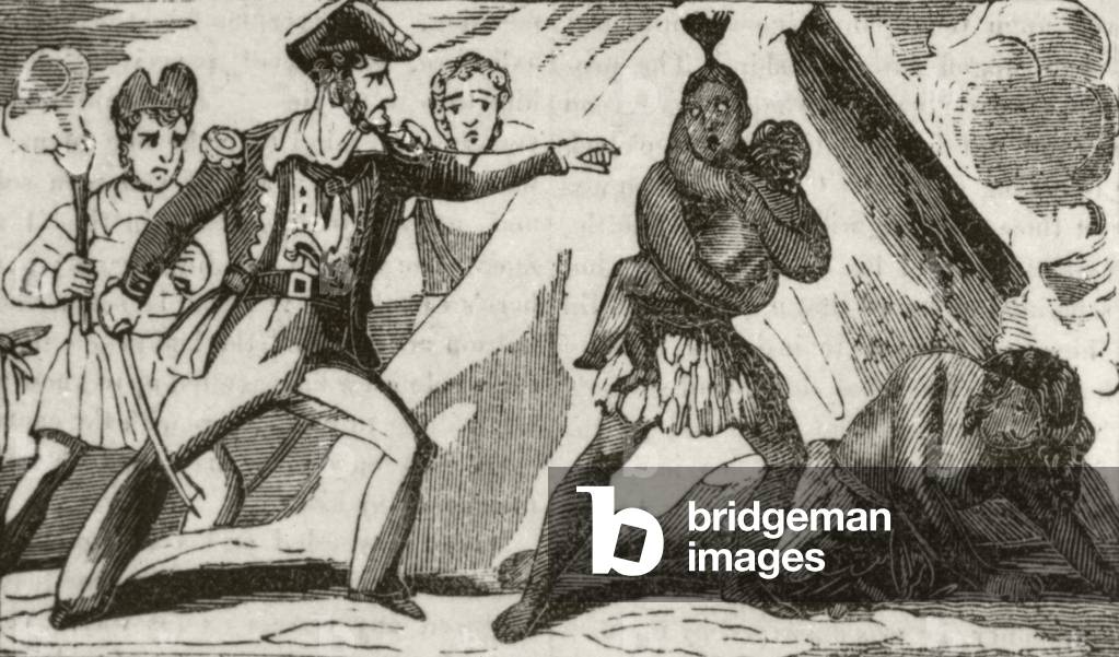 'England and his men destroying a negro settlement', c.1836