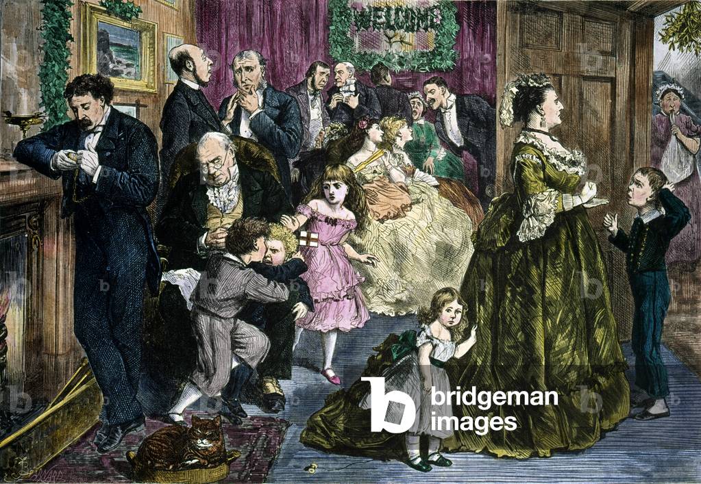 Victorian Christmas card titled 'The Half Hour before Dinner'