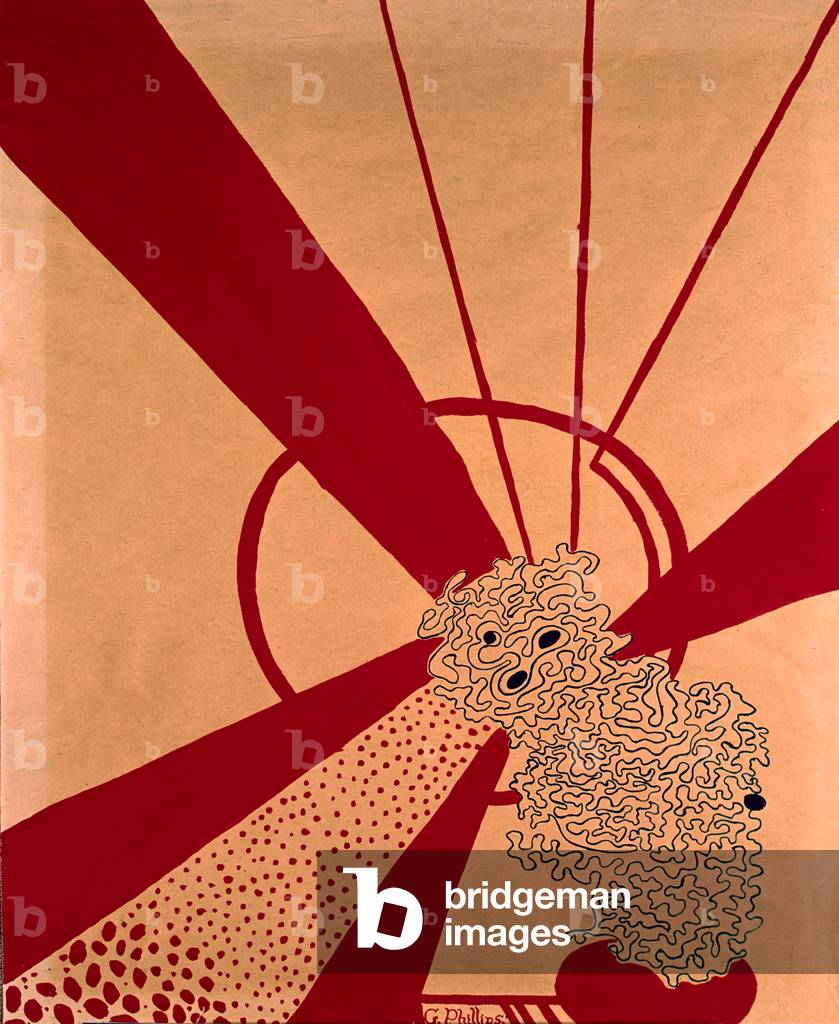 Painting by mentally ill patient at Netherne Hospital in Surrey, signed G. Phillips, mid-20th century